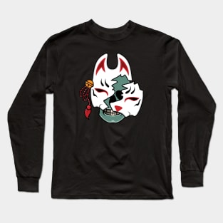 Japanese kitsune mask with skull Long Sleeve T-Shirt